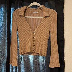 REFORMATION Tan Button-Up Ribbed Top